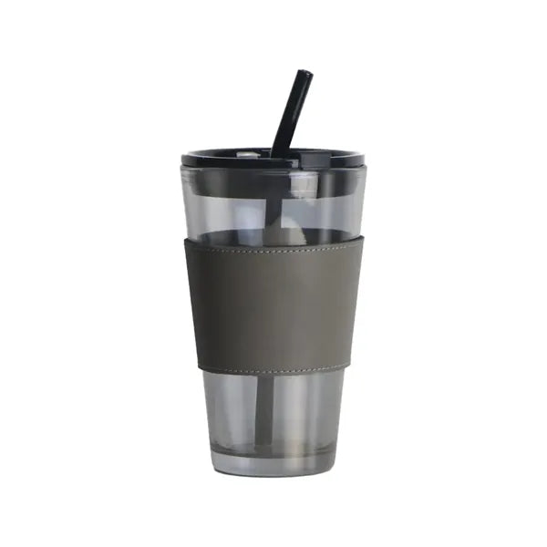 15 oz Glass Tumbler in a Leather Sleeve