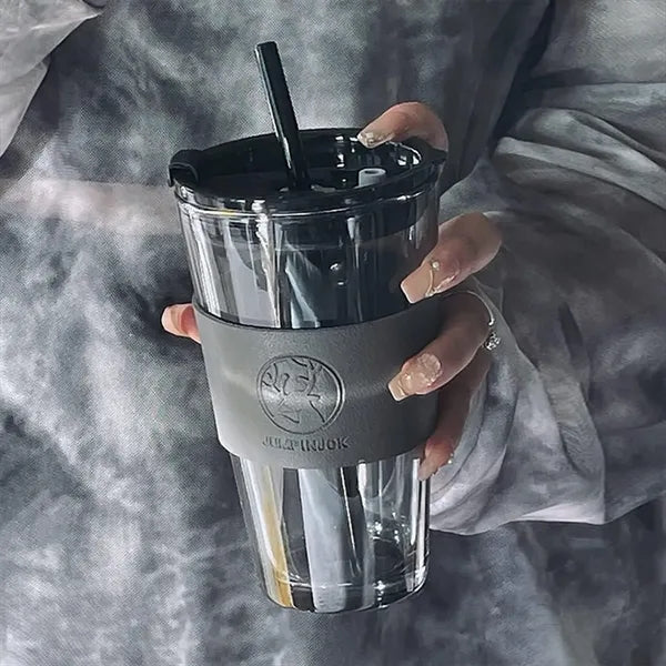 15 oz Glass Tumbler in a Leather Sleeve