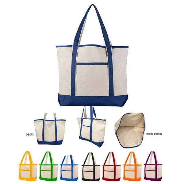 Two Tones 12 OZ Canvas Boat Tote Bag With Pockets