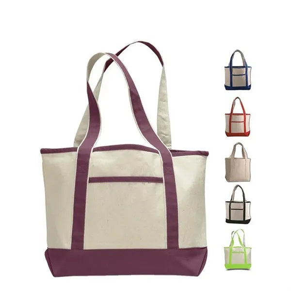 Two Tones 12 OZ Canvas Boat Tote Bag With Pockets