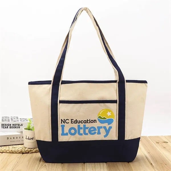 Two Tones 12 OZ Canvas Boat Tote Bag With Pockets