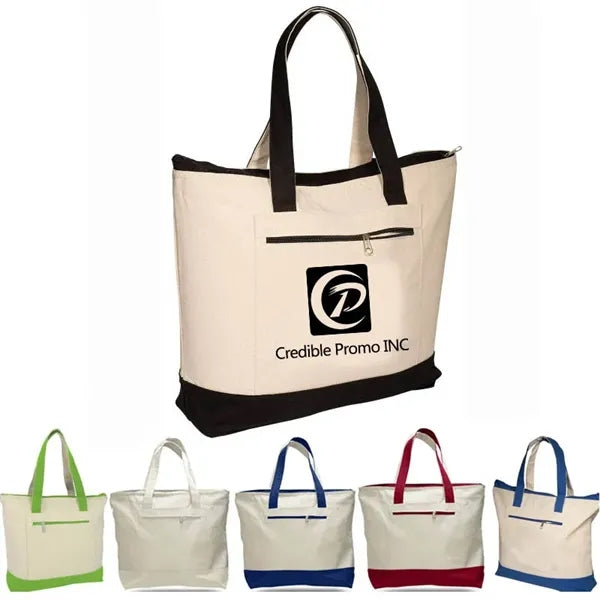 Zipper Closure Two Tones 12 OZ Canvas Boat Tote Bag