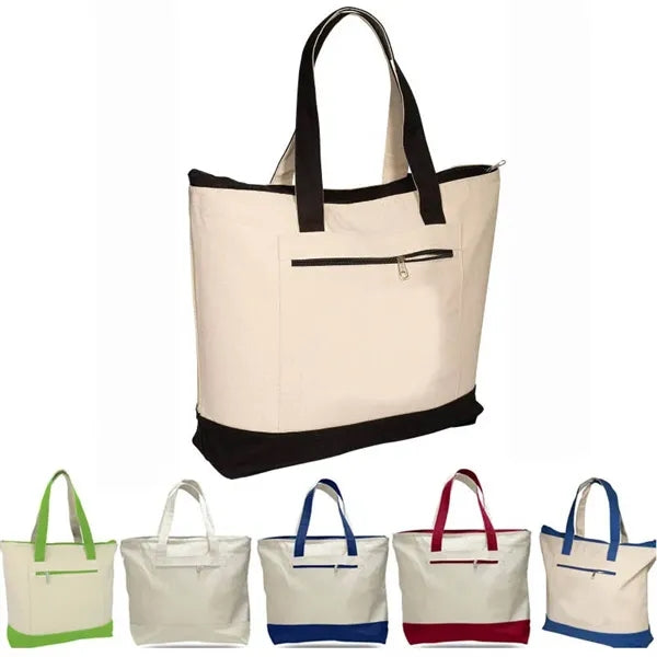 Zipper Closure Two Tones 12 OZ Canvas Boat Tote Bag
