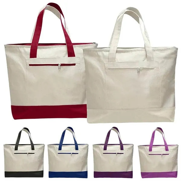 Zipper Closure Two Tones 12 OZ Canvas Boat Tote Bag