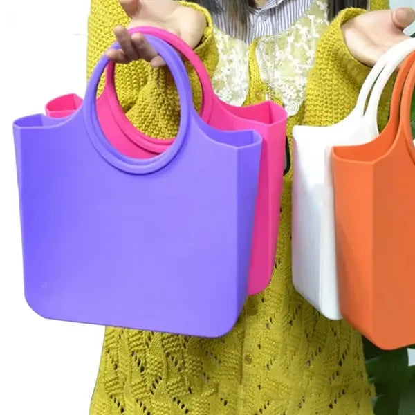Silicone Beach Grocery Tote Bag with Round Handles