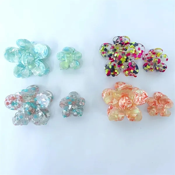New Style Flower 2.56inch 1.57inch Acetate Hair Clip Set