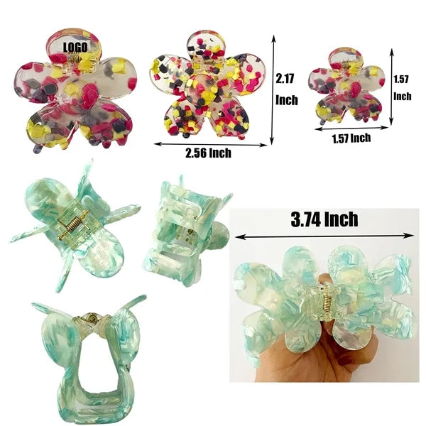 New Style Flower 2.56inch 1.57inch Acetate Hair Clip Set