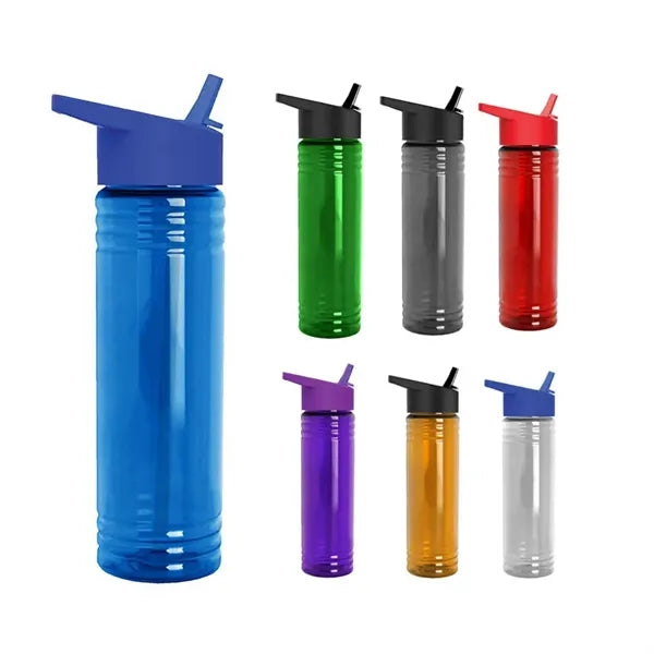 Clear 24 OZ Slim Fit Sports Plastic Water Bottle With Straw