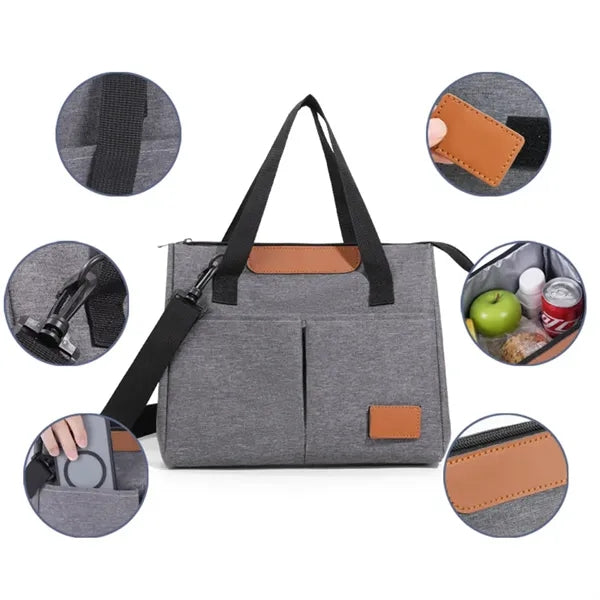 Oxford Cloth Insulated Lunch Bag With Multiple Pockets