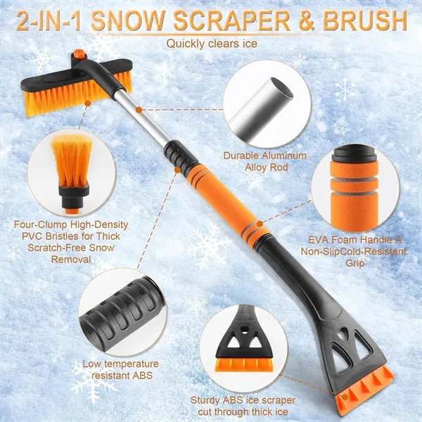 Detachable Ice Scraper and Snow Brush with Extendable Handle