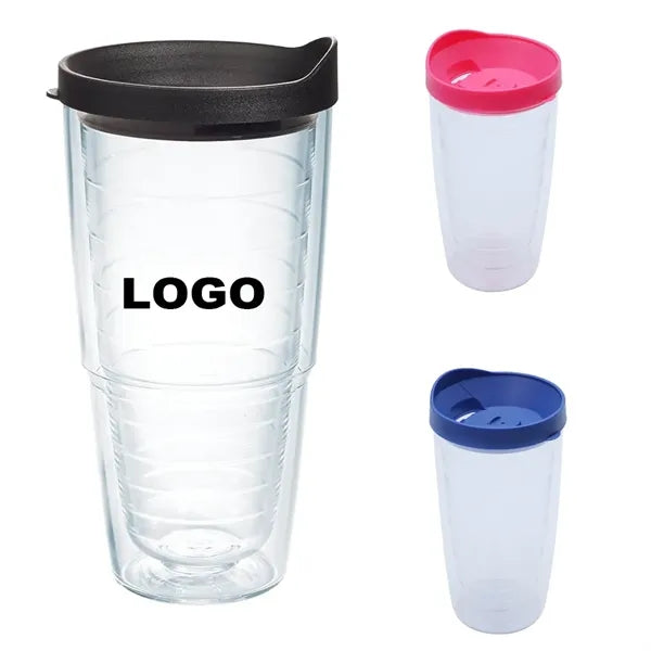 24 oz Clear & Colorful Lidded Double Walled