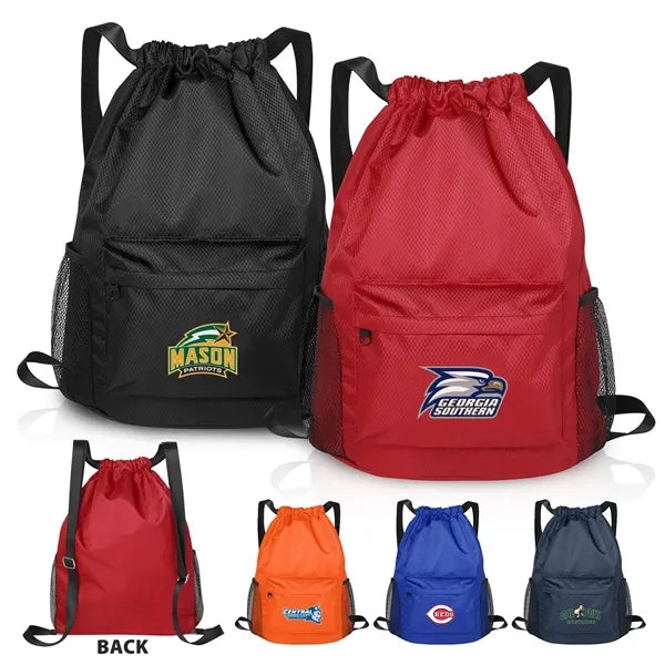 Waterproof Drawstring Backpack With Mesh Pockets