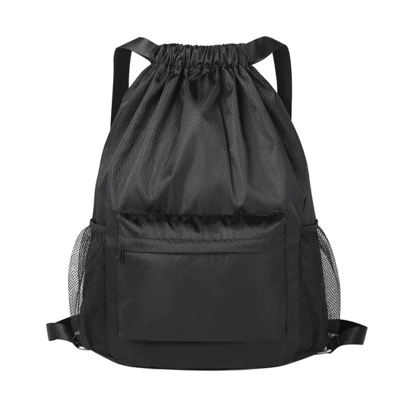 Waterproof Drawstring Backpack With Mesh Pockets