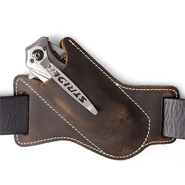 Leather Belt Folding Knife Sheath, Compact Draw Holster