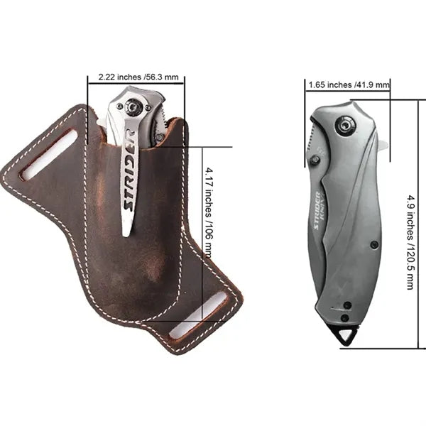 Leather Belt Folding Knife Sheath, Compact Draw Holster