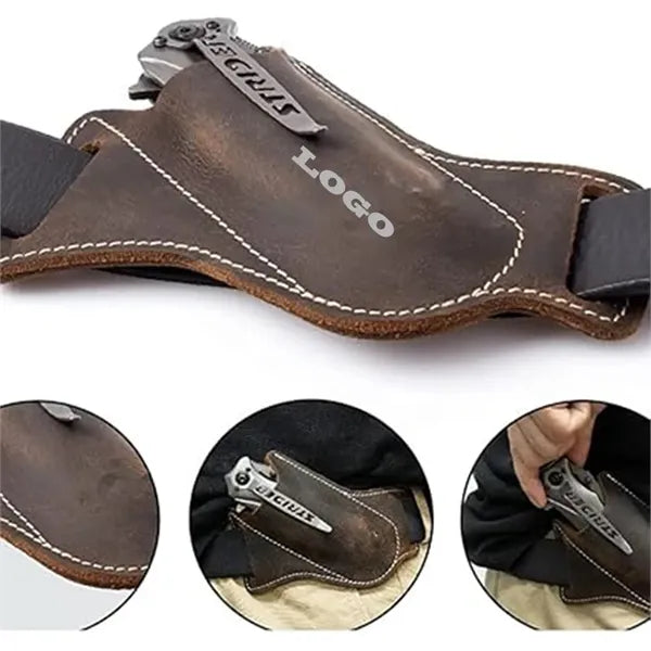 Leather Belt Folding Knife Sheath, Compact Draw Holster