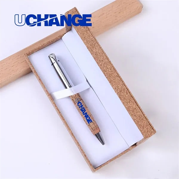 Cork Barrel Click Ballpoint Pen In Gift Box