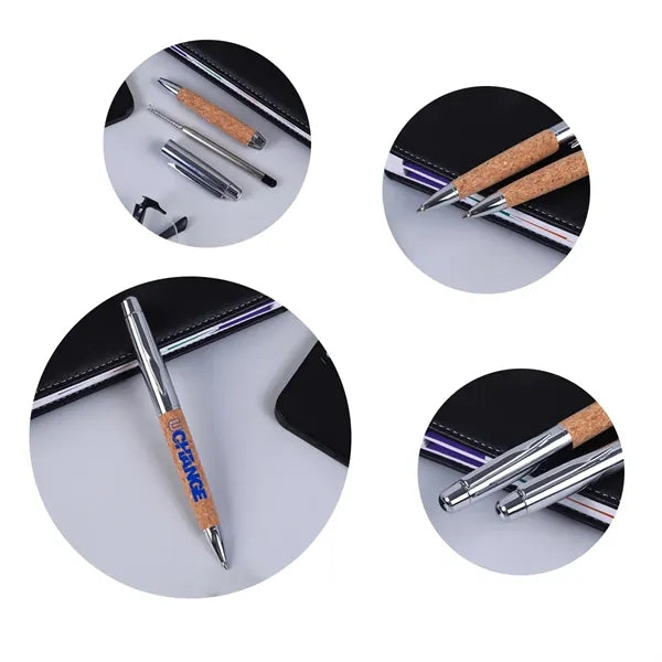Cork Barrel Click Ballpoint Pen In Gift Box