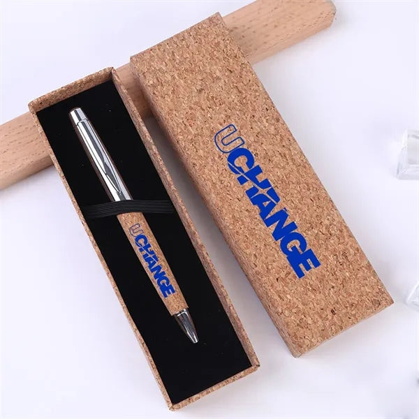 Cork Barrel Click Ballpoint Pen In Gift Box