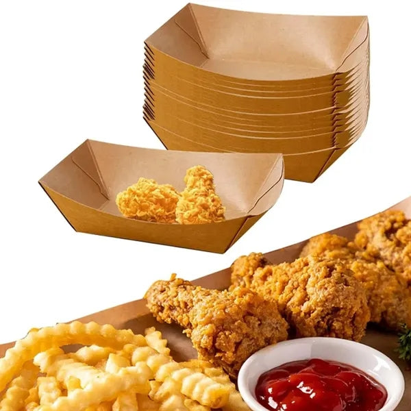 Disposable Kraft Paper Food Boat Serving Tray Snack Boxes
