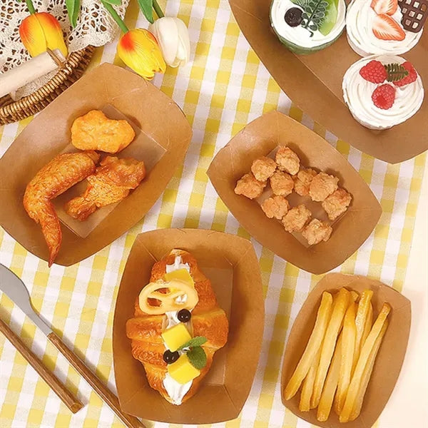 Disposable Kraft Paper Food Boat Serving Tray Snack Boxes