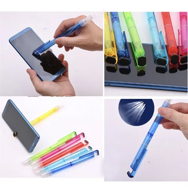 Versatile 4-in-1 Pen: Spray, Stand, Cleaner, Write