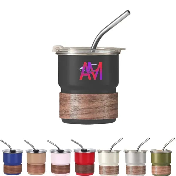 Stainless Steel 10oz Coffee Mugs with Lid, Wooden Sleeve