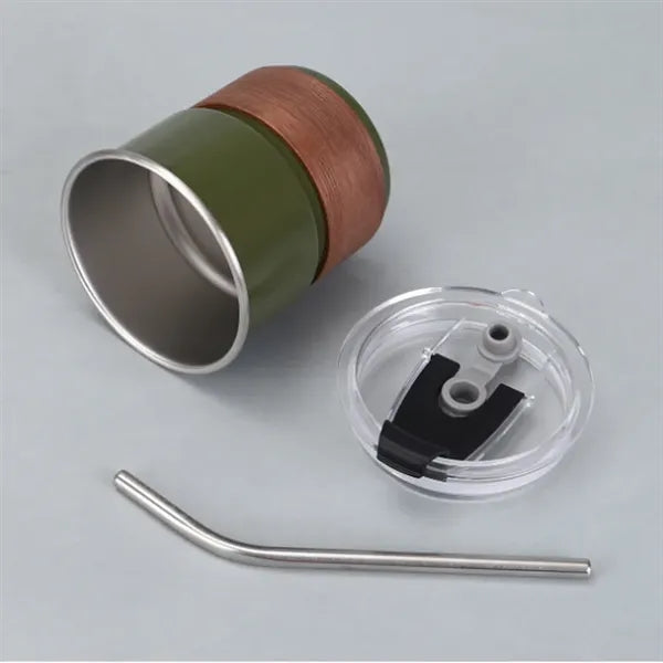 Stainless Steel 10oz Coffee Mugs with Lid, Wooden Sleeve