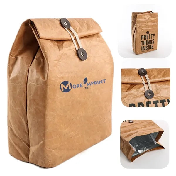 Waterproof Insulated Kraft Paper Lunch Bags With 2 Buckles