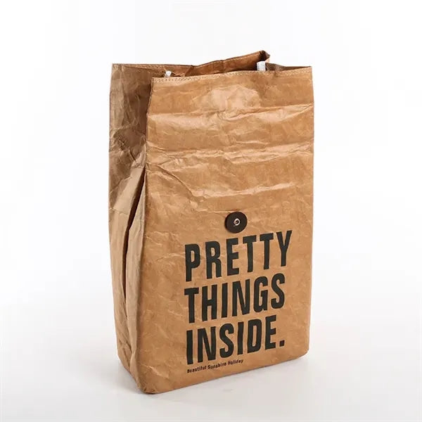 Waterproof Insulated Kraft Paper Lunch Bags With 2 Buckles