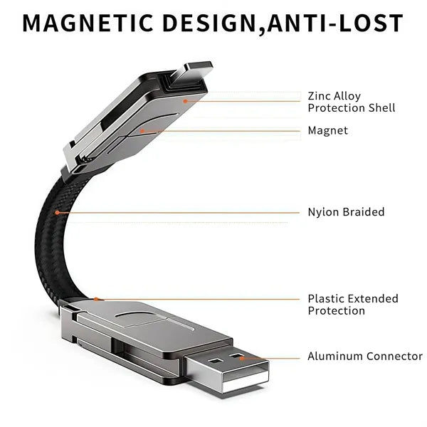 60W 6 in 1 Charging Cable for Travel Portable Keyring