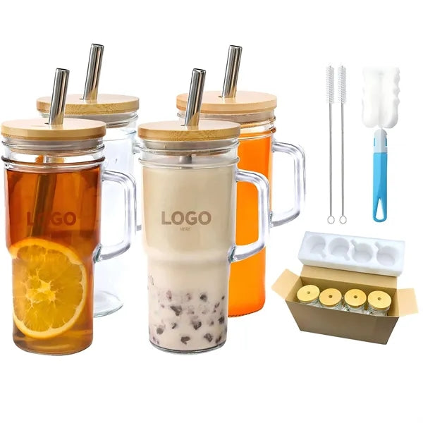 24OZ Glass Tumbler with Lid and Straw