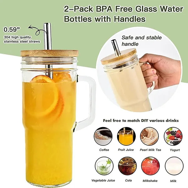 24OZ Glass Tumbler with Lid and Straw