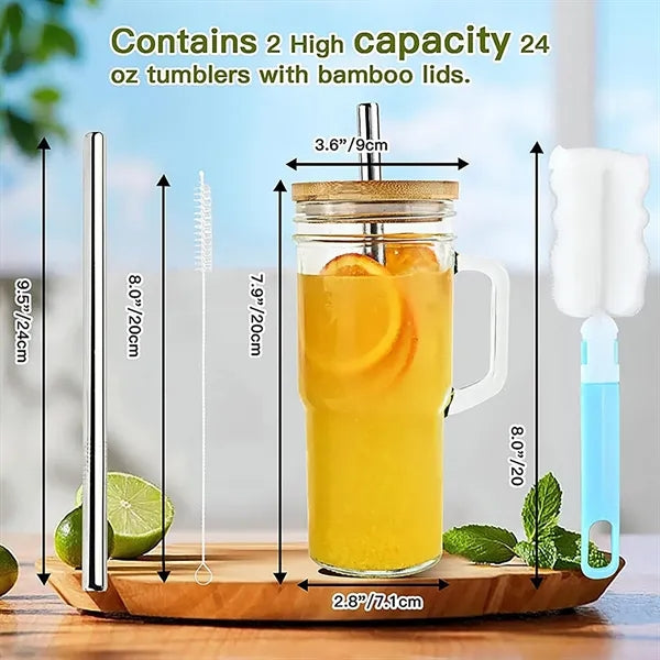 24OZ Glass Tumbler with Lid and Straw