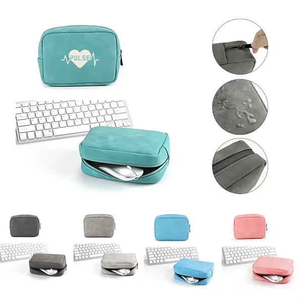 Leather Travel Data Cable Storage Bag Powerbank Organizer