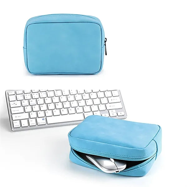Leather Travel Data Cable Storage Bag Powerbank Organizer
