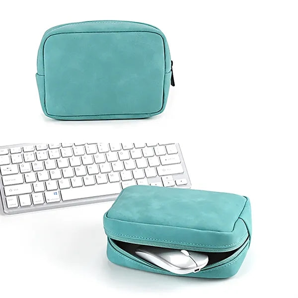 Leather Travel Data Cable Storage Bag Powerbank Organizer