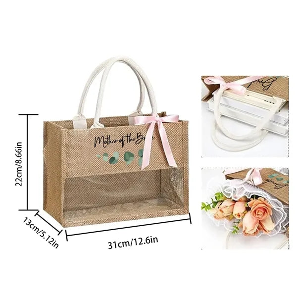 Jute Tote With Clear Window For Wedding Gifts