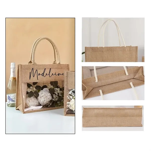 Jute Tote With Clear Window For Wedding Gifts