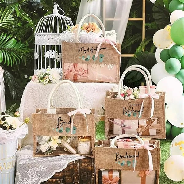 Jute Tote With Clear Window For Wedding Gifts
