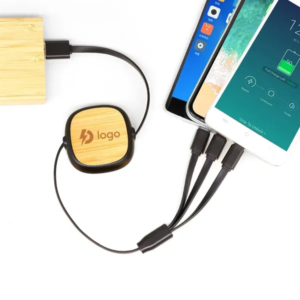 3-in-1 Retractable Bamboo USB Cable