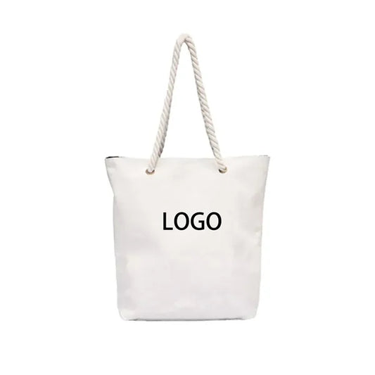 Durable Natural Canvas Rope-Handled Carryall Tote