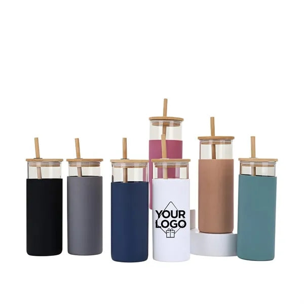 17oz Glass Tumbler with Bamboo Lid and Straw