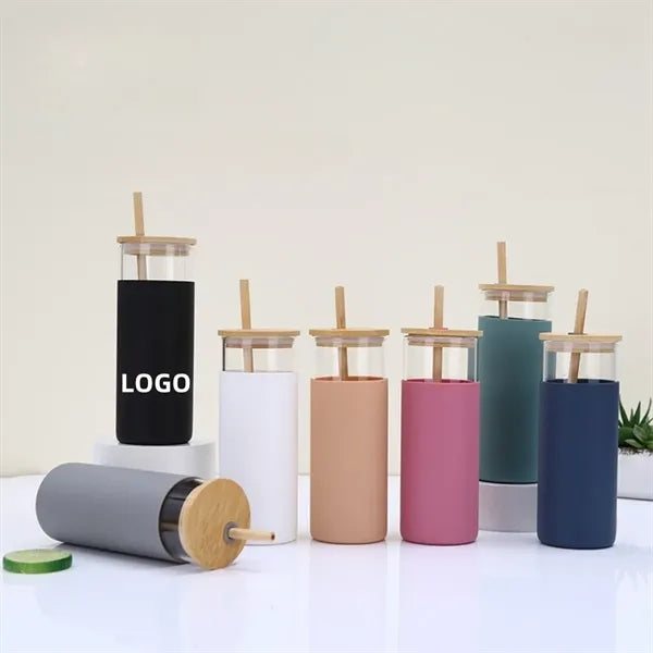 17oz Glass Tumbler with Bamboo Lid and Straw