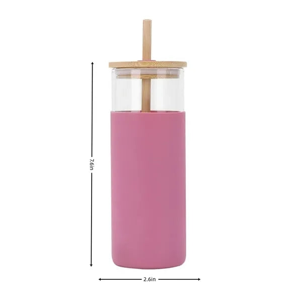 17oz Glass Tumbler with Bamboo Lid and Straw