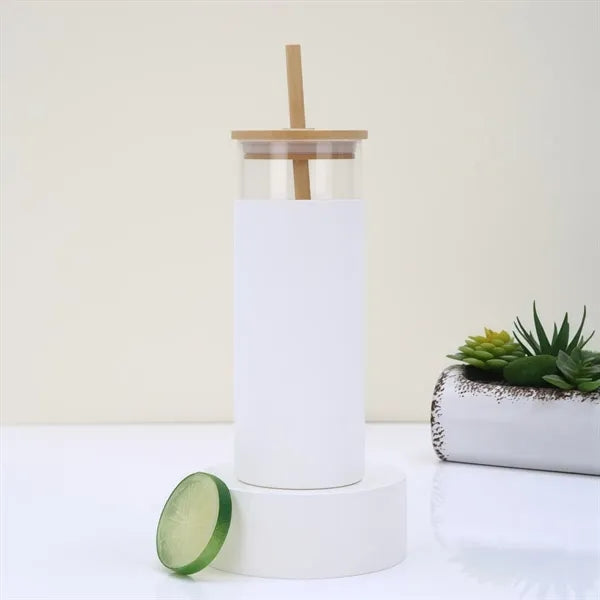 17oz Glass Tumbler with Bamboo Lid and Straw