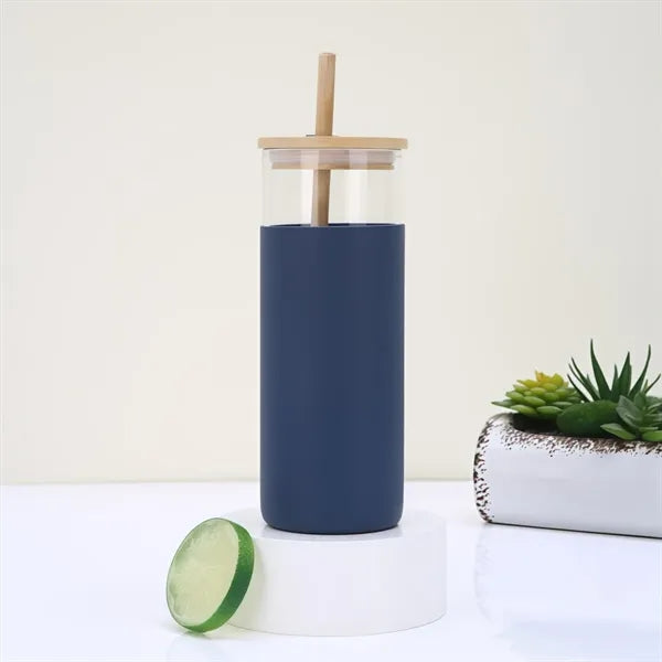 17oz Glass Tumbler with Bamboo Lid and Straw