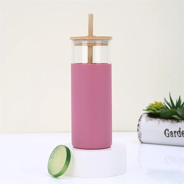 17oz Glass Tumbler with Bamboo Lid and Straw