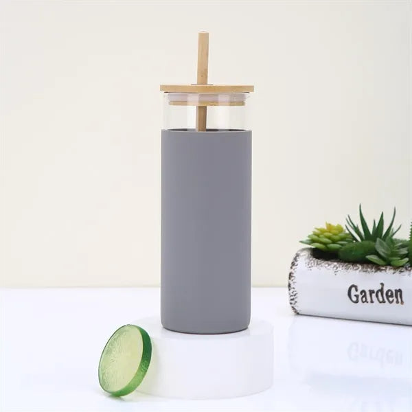 17oz Glass Tumbler with Bamboo Lid and Straw