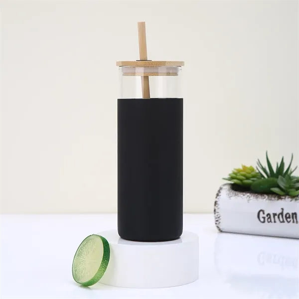 17oz Glass Tumbler with Bamboo Lid and Straw